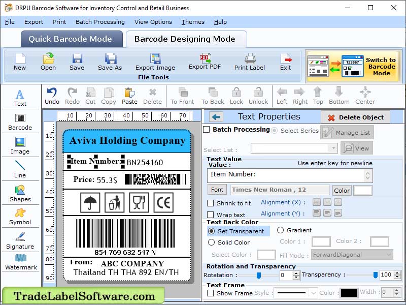 Inventory Trade Label Software screenshot