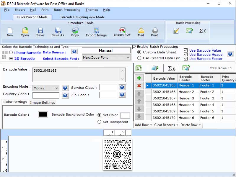 Screenshot of Postal Courier and Mail Barcode Maker